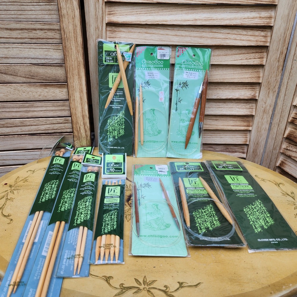 Clover ChiaoGoo Lot of 10 Bamboo Knitting Needles Circular Single Double Poin